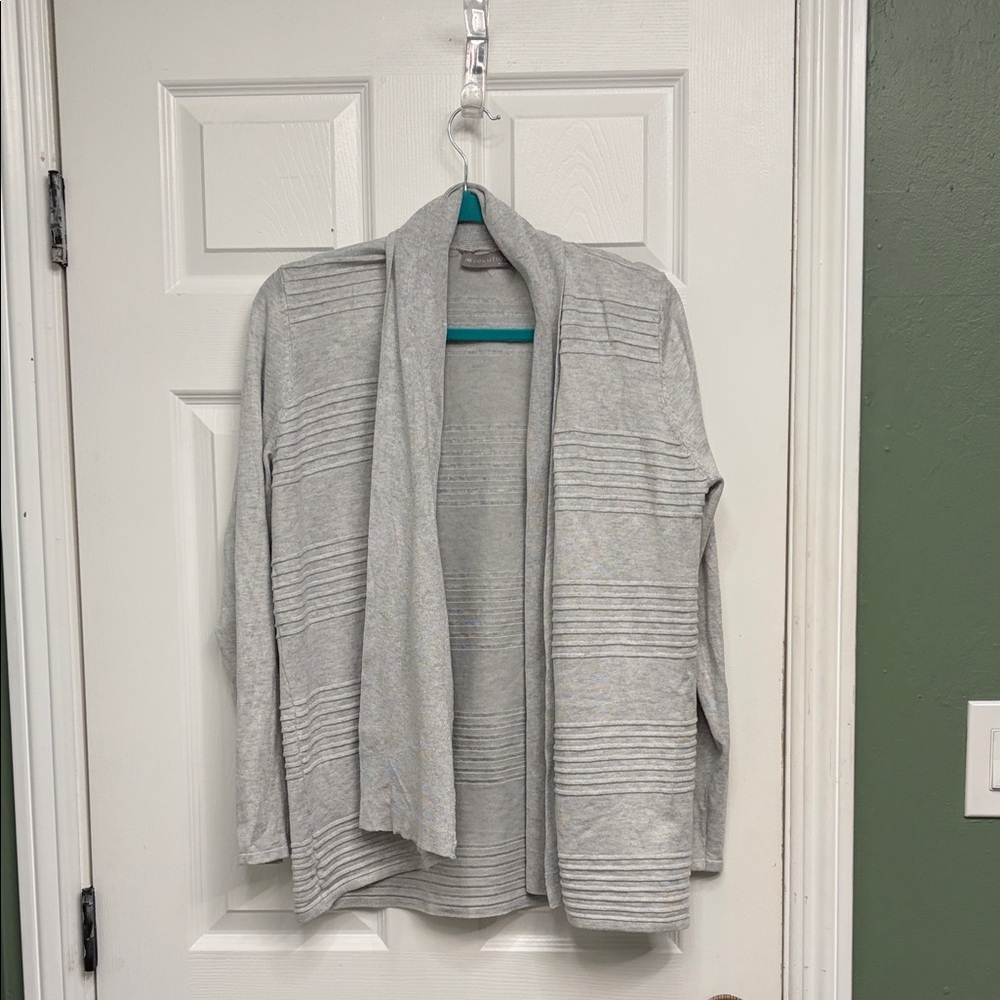 Light Gray Open Front Ribbed Cardigan